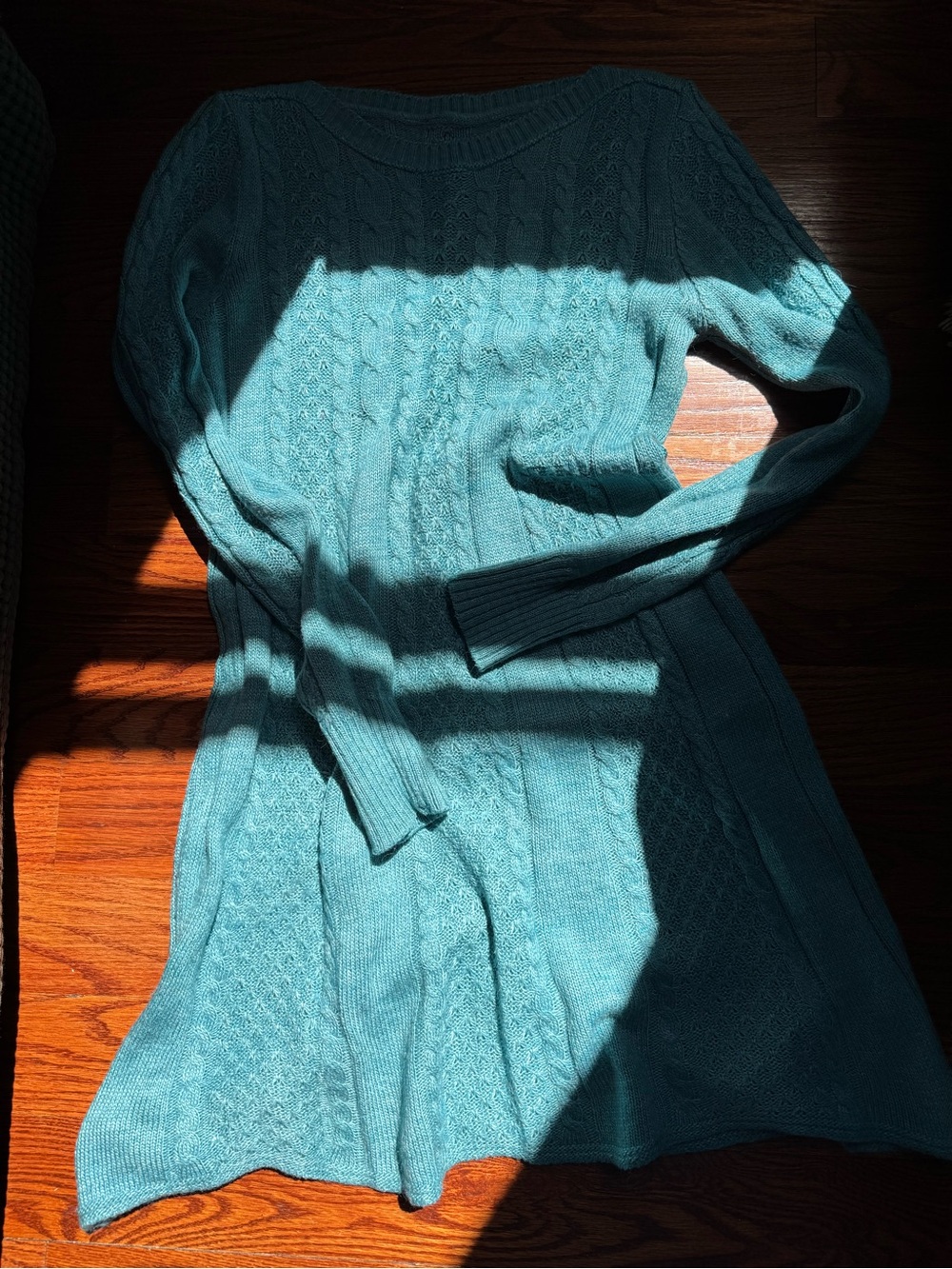 Vintage Aqua Cable Knit Sweater Dress in Size S